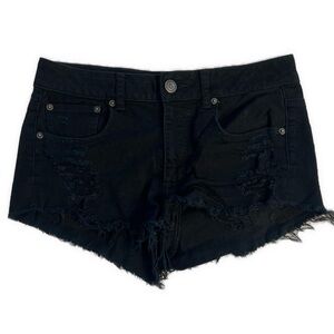 American Eagle Outfitters Women's Black Distressed Denim Shorts